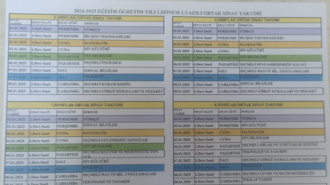 2024-2025 1.Dönem 2.Yazılı Ortak Sınav Tarihlerimiz